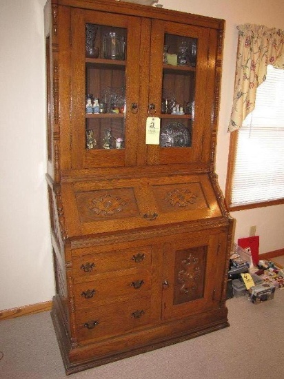 Unique antique oak secretary cabinet