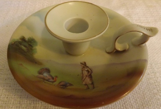 Royal Bayreuth Fingered Candle Holder With Hand Painted Scene