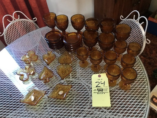 Tiara Amber Glass Ashtrays And Glasses