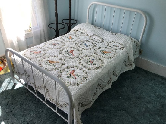 White Metal Framed Bed With Mattress And Box Spring