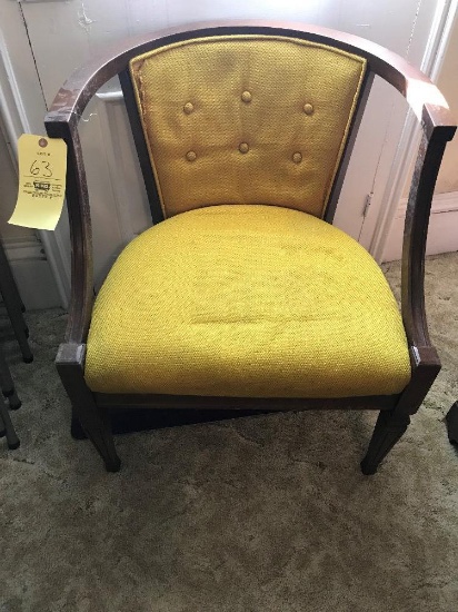 (2) Curved Back Yellow Upholstered Arm Chairs
