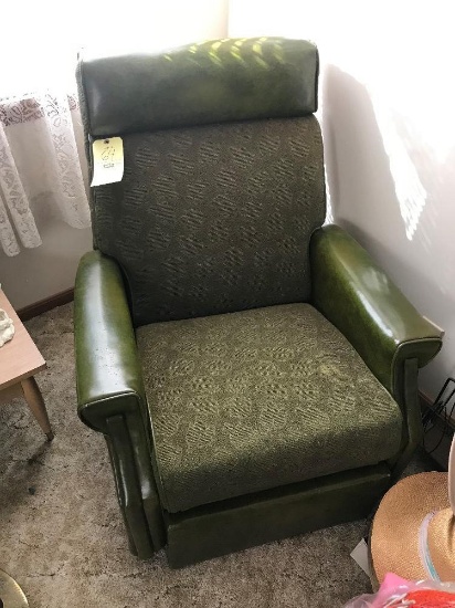 Green Vinyl And Upholstered Recliner