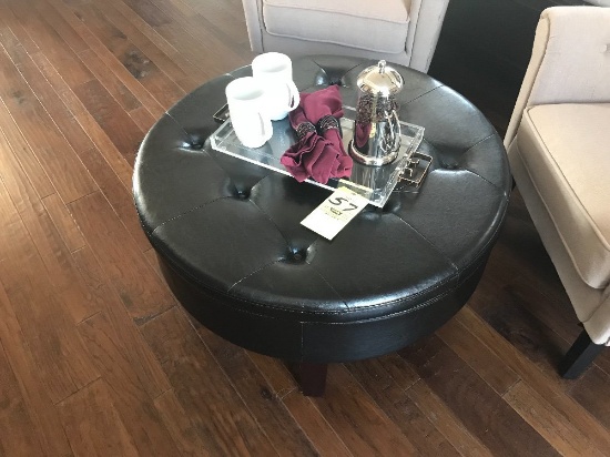 32" round leather ottoman w/ coffee service set