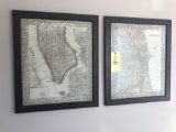 Map prints New York, Chicago