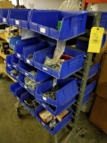 Blue Shop Organizer on Casters with Hardware Contents