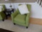 Green Upholstered Arm Chair with Accent Pillow