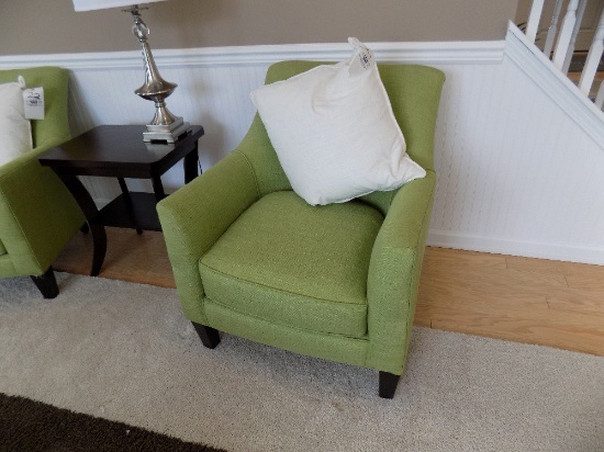 Green Upholstered Arm Chair with Accent Pillow