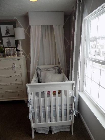 Baby Crib with Curtain, Animals, and Outfit