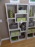 White Bookshelf with Decor and Storage Boxes