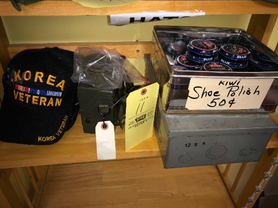 Hats, Shoe polish tins, Chemical detector kit