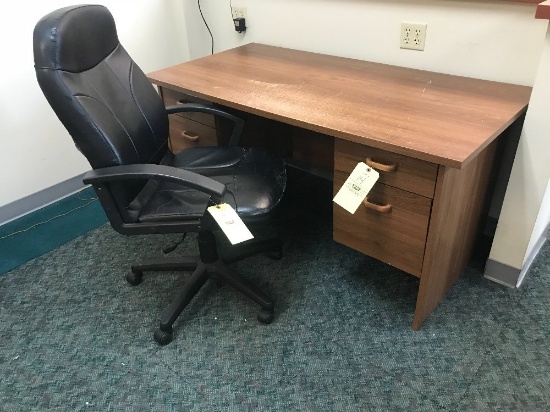 Wood Desk w/ Black Leather Chair