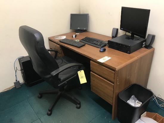 2 Wood Desks w/ 1 Black Office Chair
