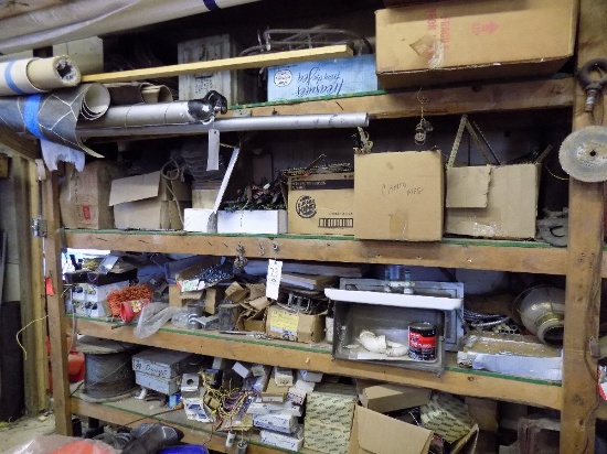 Contents of Shelf inc. Fluorescent Lights, Acetylene Hoses, Electrical boxes