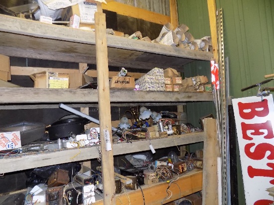 Contents of Shelf inc. Electrical Hardware, Automotive Parts, Spools of Wire, Light Bulbs