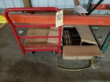 Red cart, set of new metal shelving