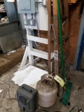 Ladder, broom, electric heater, full LP tank