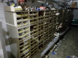 Contents of aisle 64 incl organizer bins, pipe fittings, brass and copper fittings