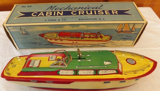 Chein #60 Mechanical Cabin Crusier Boat with Original Box, Windup