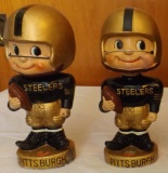 Pair Pittsburgh Steelers Bobble Heads, Round Gold Base