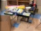 2 Student Desks, Teachers desk, metal cabinet, 2 bookcases, hot plates.(contents not included)