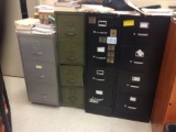 4 Metal filing cabinets, wooden cabinet, small desk