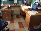 OAK teachers desk and file cabinet. Contents are not included