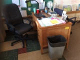 Teachers desk, two chairs, file cabinet, table with six chairs. Contents are not included
