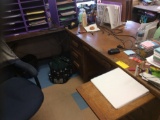 Teachers desk, table, file cabinet, (contents not included)