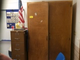 6 Tables, 15 chairs, Teachers Desk, Side Stand, 2 bookcases, file, cart, (contents not included)