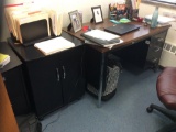 2 Desks, file, side stand, cupboard, 2 chairs, (contents not included)