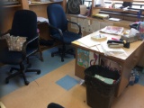 2 desks, file, 2 office chairs, side stand, table, (contents not included)