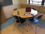 3 Tables, 7 chairs, teachers desk, 2 computers (contents not included)