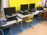 5 Tables, 3 computers, teachers desk, 9 chairs, office chair (contents not included)
