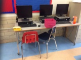 2 Tables, 3 computers, 2 cabinets, file, teachers desk, bookshelf,  (contents not included)