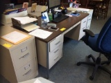 Teachers Desk, wood cabinet, 2 tables, 2 files, wood file, book return counter, contents not include