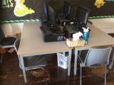4 Computers, 6 Tables, 2 files, teachers desk, credenza, 8 chairs  (contents not included)