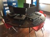 Teachers Desk, 2 tables, 5 computers, 2 metal cabinets, 3 files.  (contents not included)