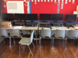 6 computers, 2 tables, 6 chairs, teachers desk, 2 metal cabinets, file  (contents not included)