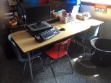 4 tables, teachers desk, 2 files, 3 metal caninets, 11 chairs, 4 computers  (contents not included)