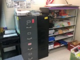 Two filing cabinets with bookshelf. Contents not included