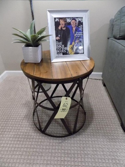 Metal base end table with frame and plant
