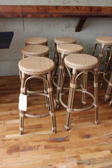 (6) Florida Seating Co. Metal & Wicker Bar Stools