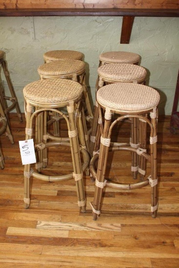 (6) Florida Seating Co. Metal & Wicker Bar Stools