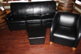 Leather Three Cushion Sofa (Ripped), Leather Chair & Coffee Table