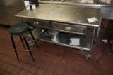 Rolling Stainless Steel Prep Table w/ 2 drawers