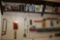 Contents of peg board incl.: hand tools & bolt stock