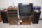 Sanyo TV, Orion VHS, Presidian record player, Sony audio center w/ Fisher speakers