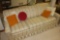 Upholstered chair, 3-cushion sofa, end table & ottoman