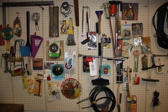 Contents of peg board incl.: hand tools & hardware
