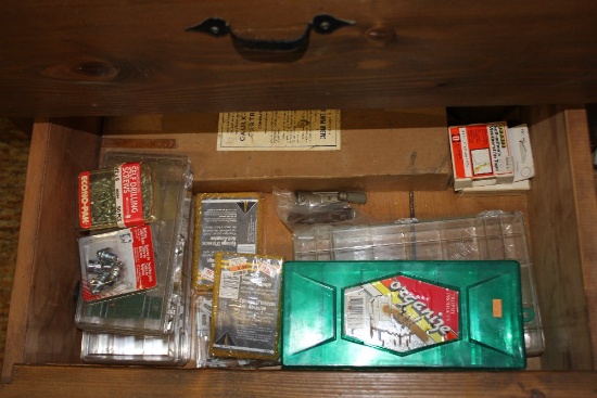 Three drawers of bolt stock, twine & hardware